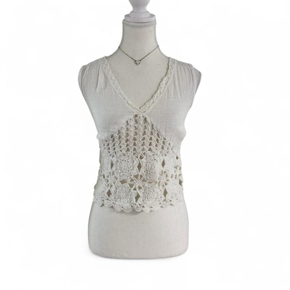 White Crotchet Going Out Tropical Summer Spring Tank Top Womens Size Small
